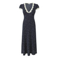 Women Dress Lace Trim Short Sleeve A-line Elegant Holiday Dresses