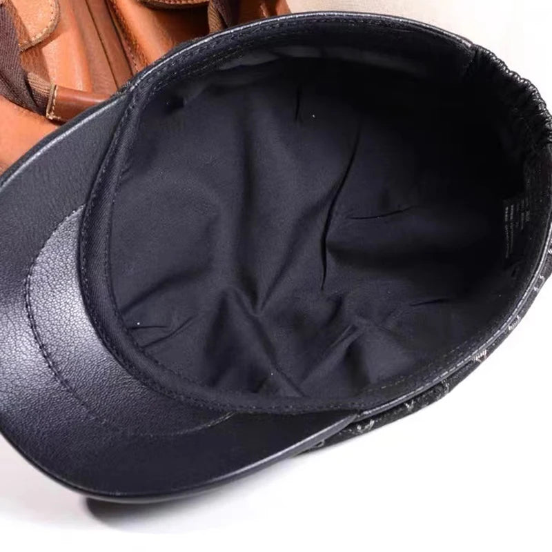 Leather Beret Caps Men Peaky Blinders Genuine Leather Letters Octagonal Hats Male Retro