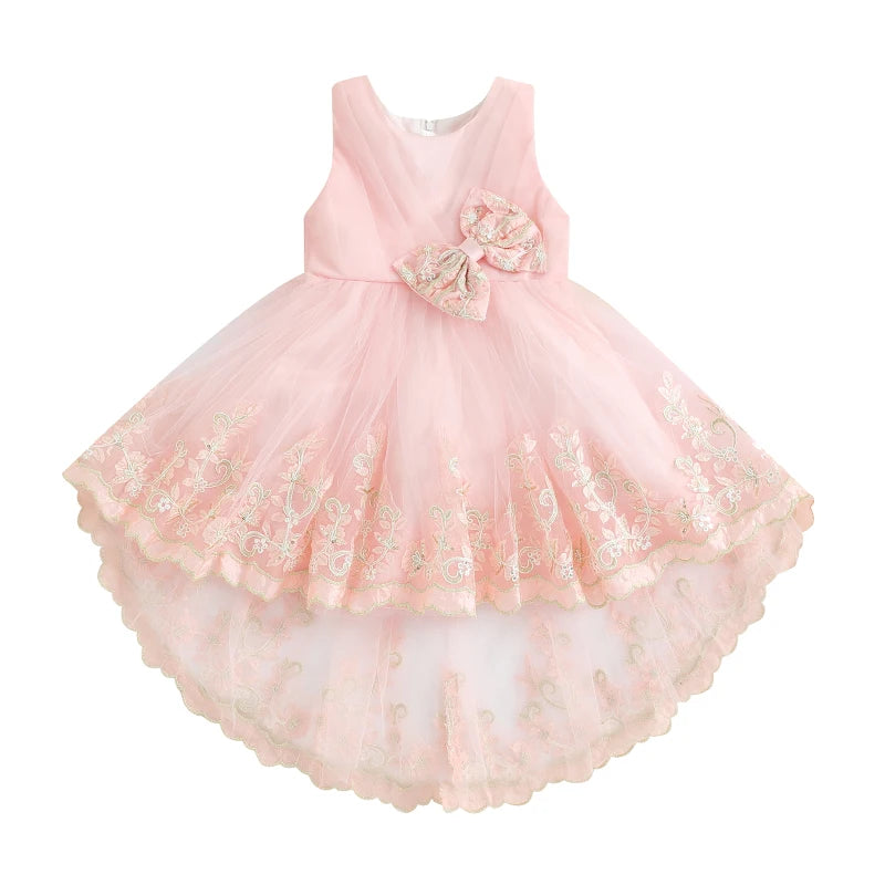 Summer Kids Toddler Girls Tulle Dress Sleeveless Embroidery Party Dress Wedding Pink Clothes