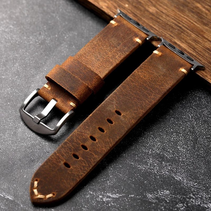 Handmade Head Layer Leather Strap For Apple Watch Ultra 49MM 42MM 44MM Thickened Men Genuine Leather