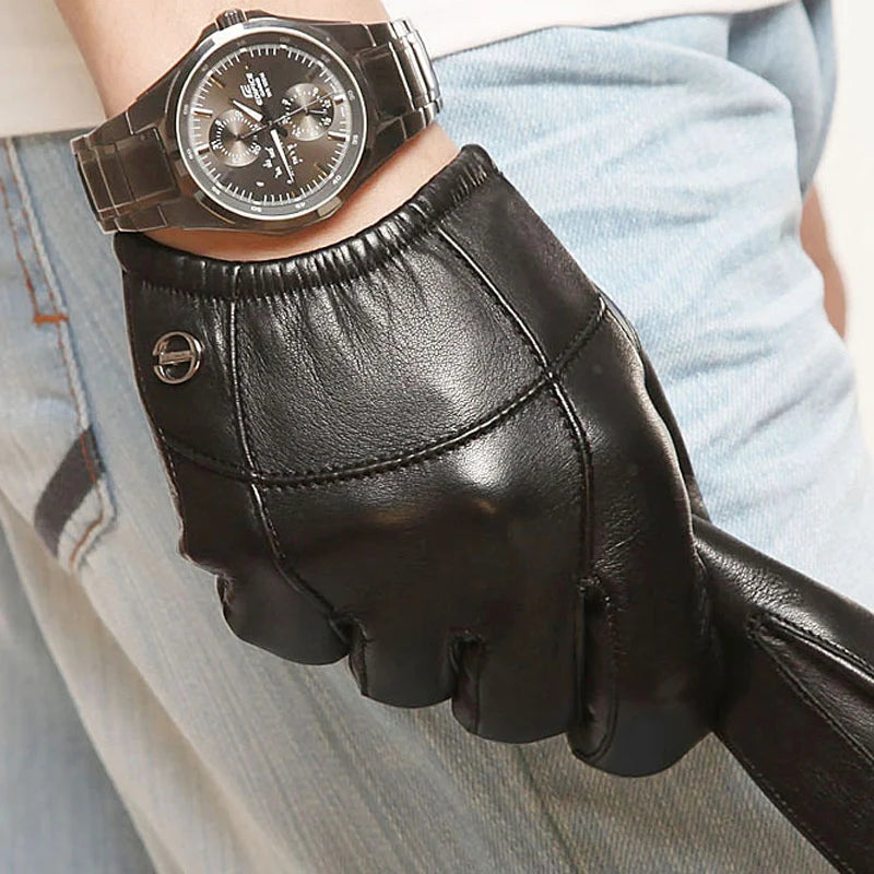 Leather Gloves Men Fall Male Sports Riding Thin Short Mittens Winter