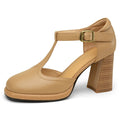 Retro Genuine Leather High Heels T-strap Dress Party Wedding Lady Pumps