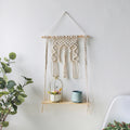 Macrame Wall Shelf Wood Floating Shelves Flower Pot Display Stand Hanging Wall Boho Home Decoration