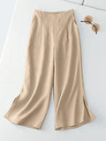 Wide Leg Pant Solid Pure Cotton Ankle Length Women Casual Loose Trouser Elastic Elegant Pants