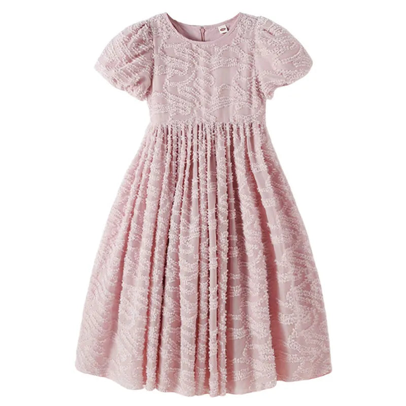 kids teen girls summer jacquard pattern dresses children girl puff sleeve princess dresses