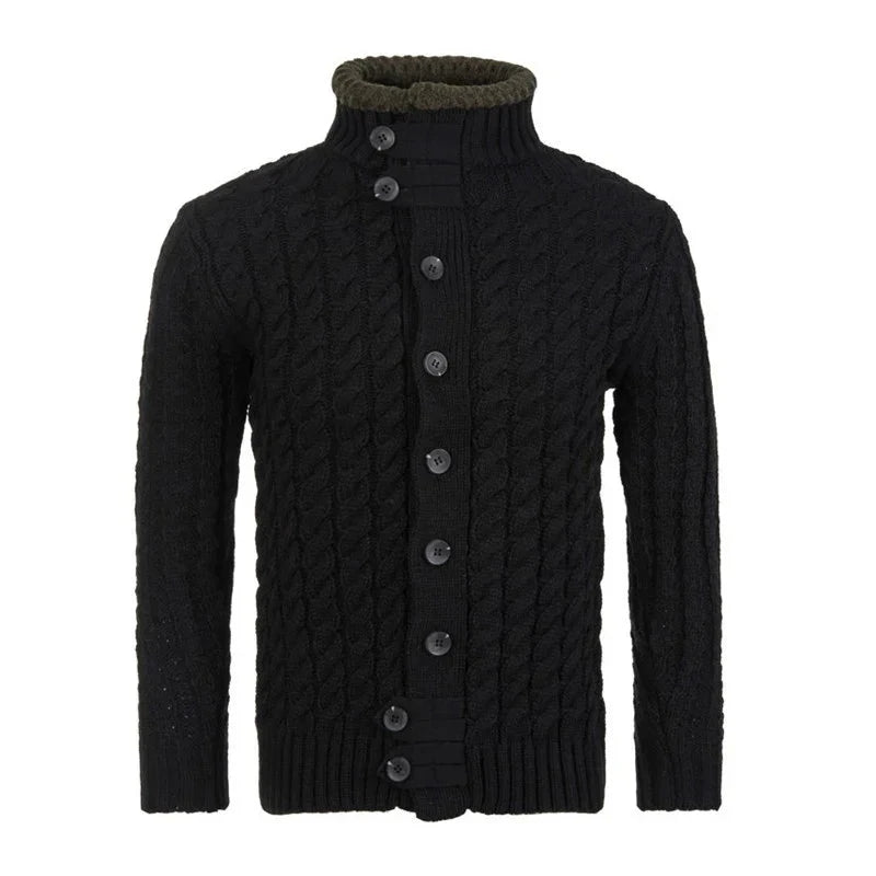 Men Sweater Cardigan Jacket Knitted Casual Coat Patchwork Stand Collar Warm Thick Warm Outwear Knitwear