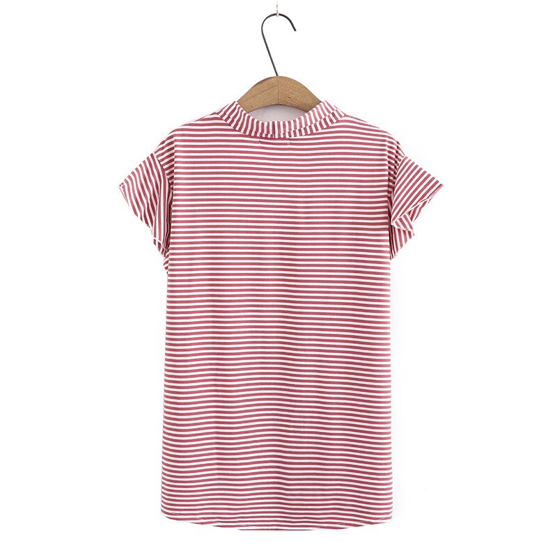 Women Spring Striped V-Neck Tees Butterfly Sleeves Bottoming Tops Oversized Curve Clothes