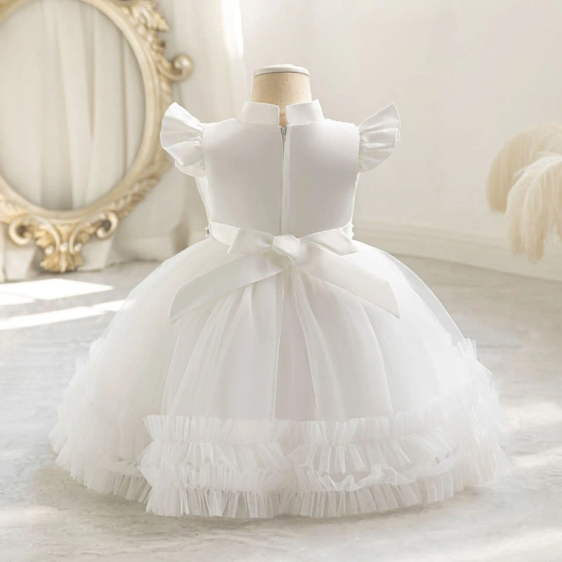 Pearls Belt Baby Girls Party Dress Sweet Birthday Tulle Kids Dresses for  Bridesmaids Princess Gown