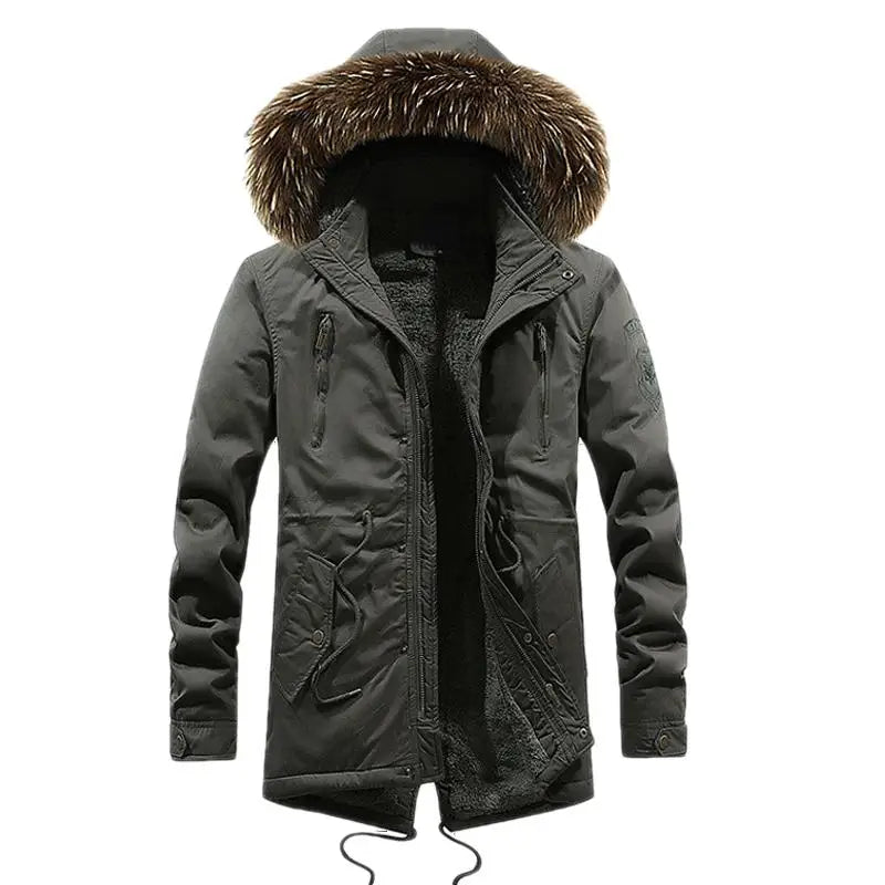 Fur Hooded Fleece Thickened Jacket Warm Long Windbreaker Men's Military Winter Jacket Cotton Casual Jacket