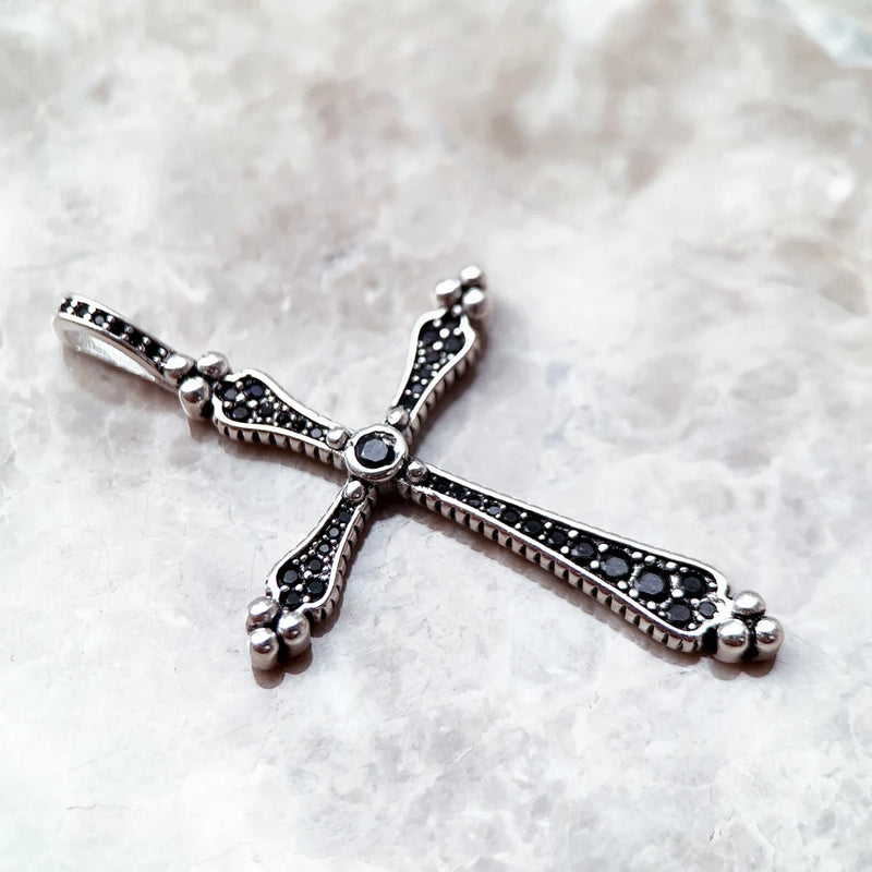 Pendant Black Royalty Cross Real 925 Sterling Silver Jewelry Accessories Gift For Woman Men