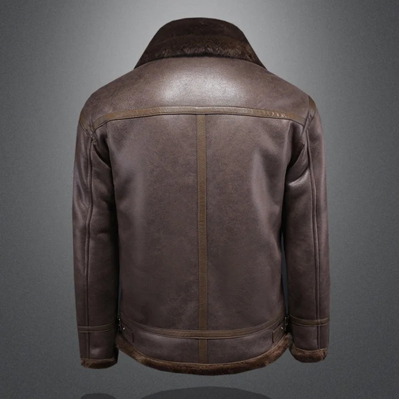 Men Leather Patchwork Fleece Jackets Winter Motorcycle Coats for Male