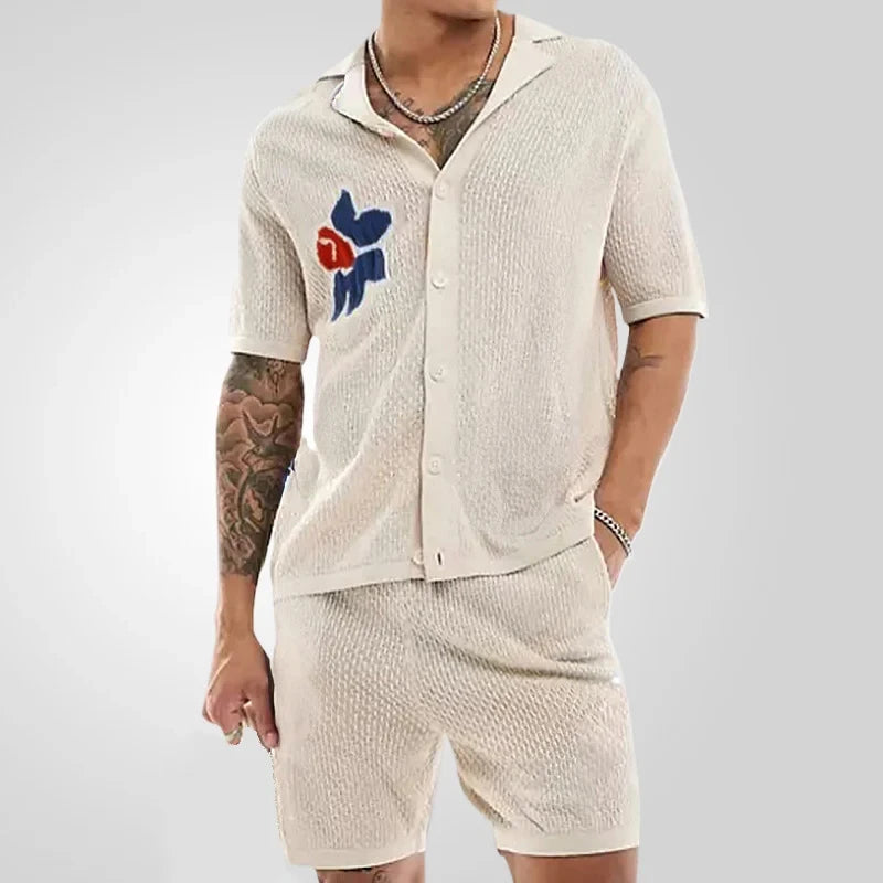 Beach Leisure Breathable Knit Suits For Men Summer Shirts And Shorts Mens Outfits