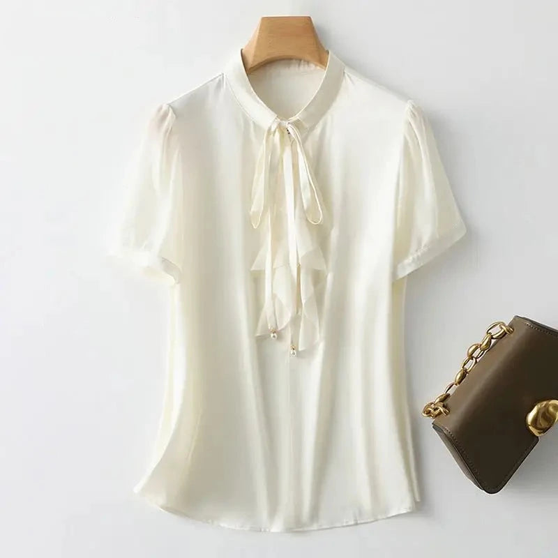 Ruffles Solid Casual Short Sleeve Pullover Women Blouse Shirt Female Clothing Tops Summer