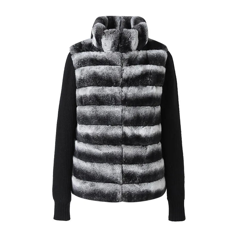 Fur Winter Coat Women Thick Warm Stand Collar Knitting Jacket Lady Outwear