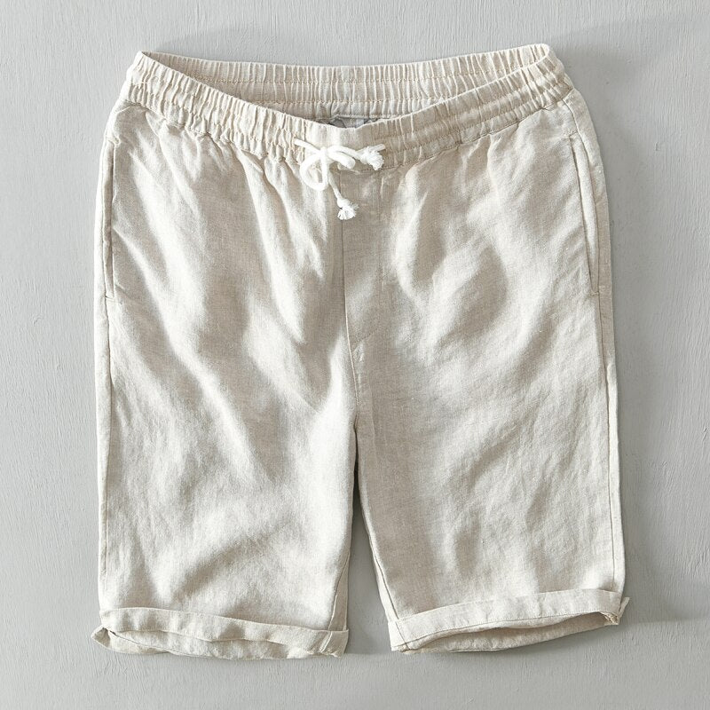 Pure Linen Shorts Men Summer Solid White Loose Holiday Shorts Man Casual Shorts