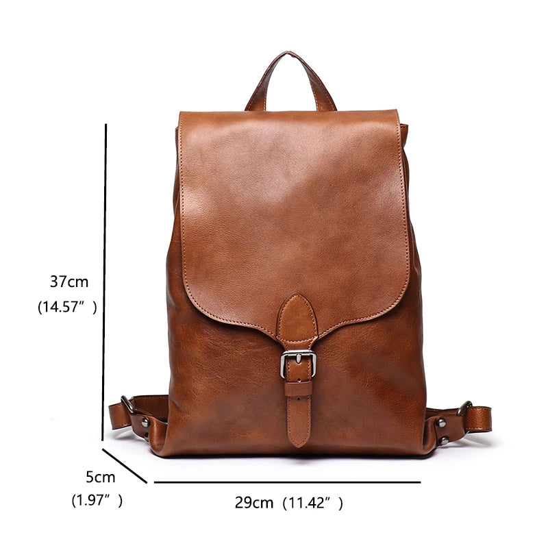 Leather Women Backpack Female Vintage Bag School Bags Men Travel Backpack 12 Inches Laptop Bag