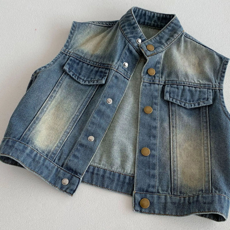 Children Denim Vest Solid Boys Sleeveless Jacket Baby Girls Versatile Cardigan Coat Kids Toddler Clothes