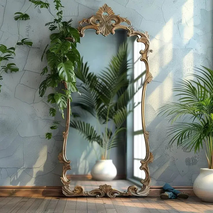 Retro floor full-length mirror carved mirror special-shaped mirror