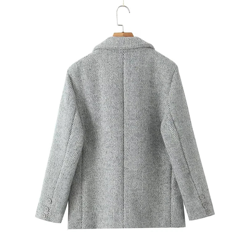 Women Casual Blazer Coat Autumn Winter Warm Woolen Outerwear