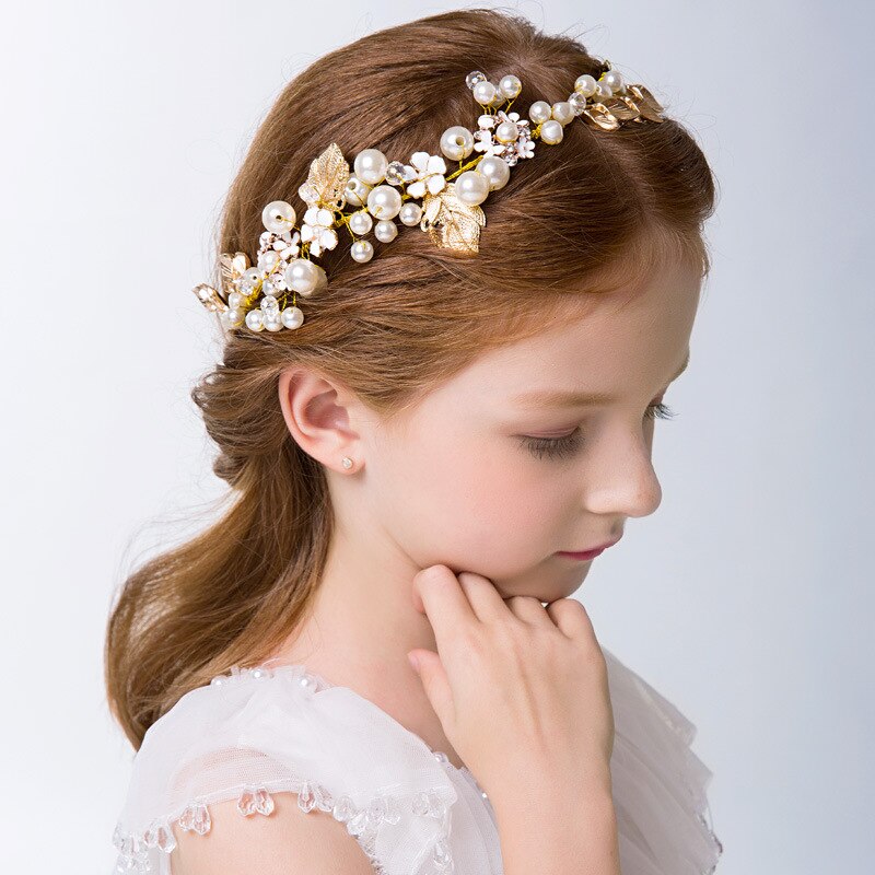 Girls Tiara Headbands Pearl Crystal Bridal Hair Accessories For Girl Wedding Hairbands Handmade Headpiece Hair Ornaments