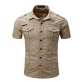 Summer Men Tactical Short Sleeve Shirt Outdoor Military Sports Cotton Shirt Men Casual Lapel Button Stitching Top