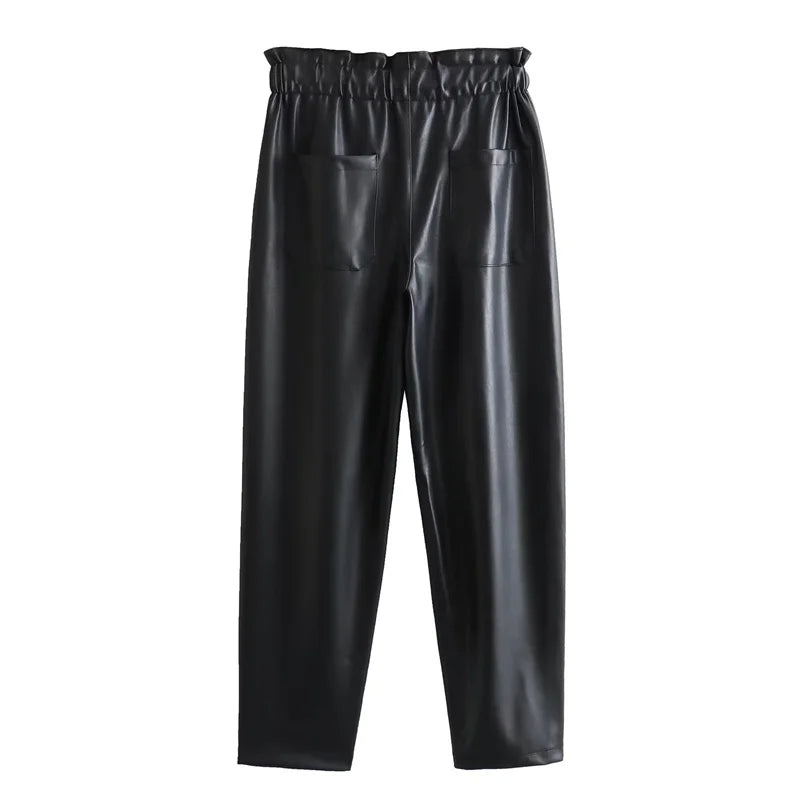 Autumn Women's Slacks Drawstring Lace Up Elastic Waist Black Pencil Pants Female Long Trousers