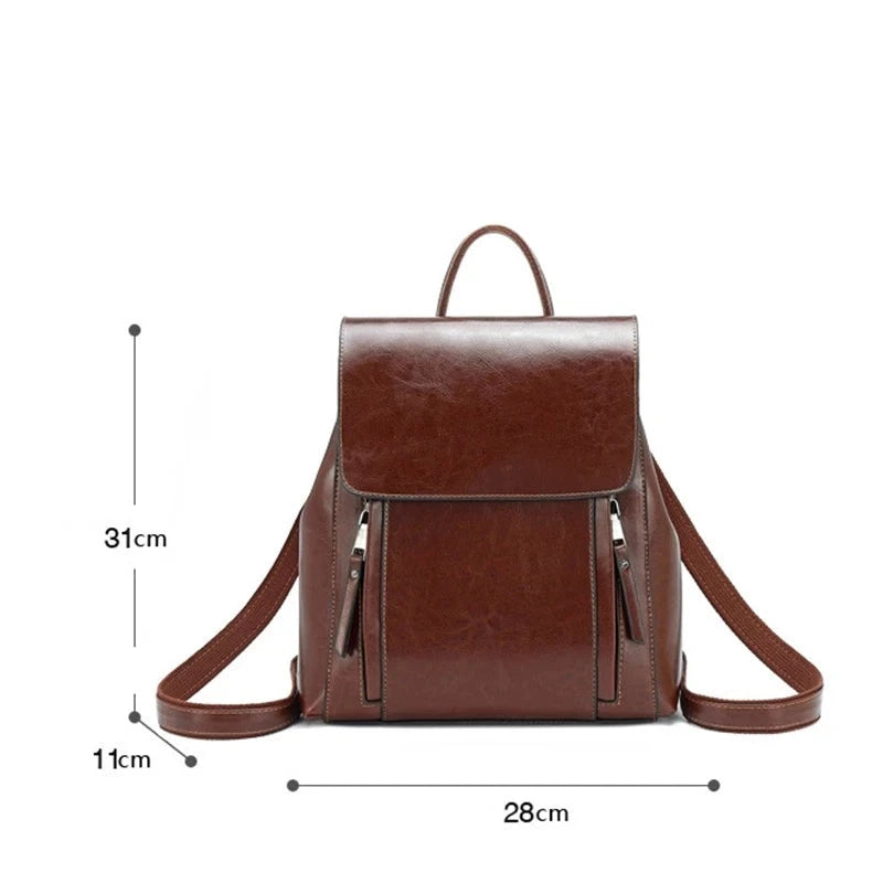 Retro Style Women's Backpacks Leather Shoulder Bag Solid Handbag