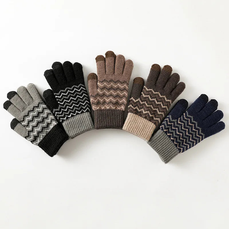 Winter Men's Imitation Wool Full Finger Cold-proof Warm Gloves Split Finger Touch Screen Knitted Gloves