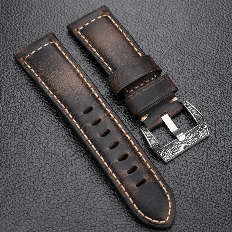 Handmade Leather Watchband 20 22 24MM Top Layer Italian Old Style Bracelet Suitable For Antique Straps