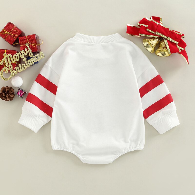 Baby Girls Boys Christmas Romper Infant Round Neck Long Sleeve Circles Letter Jumpsuits Sweatshirt Romper Clothes