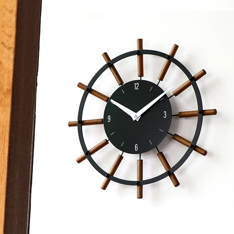 Nordic living room clock solid wood wall clock simple modern art decorative clock hanging wall