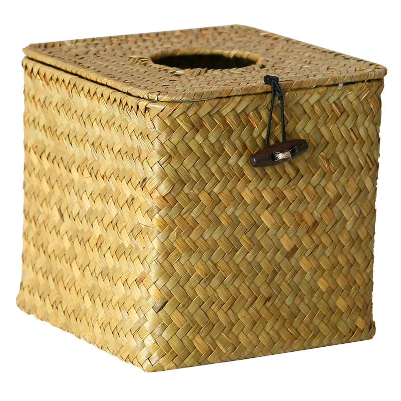 Straw Tissue Box Handmade Woven Napkin Holder Box Roll Paper Tray Car Living Room Storage Box Home Decor