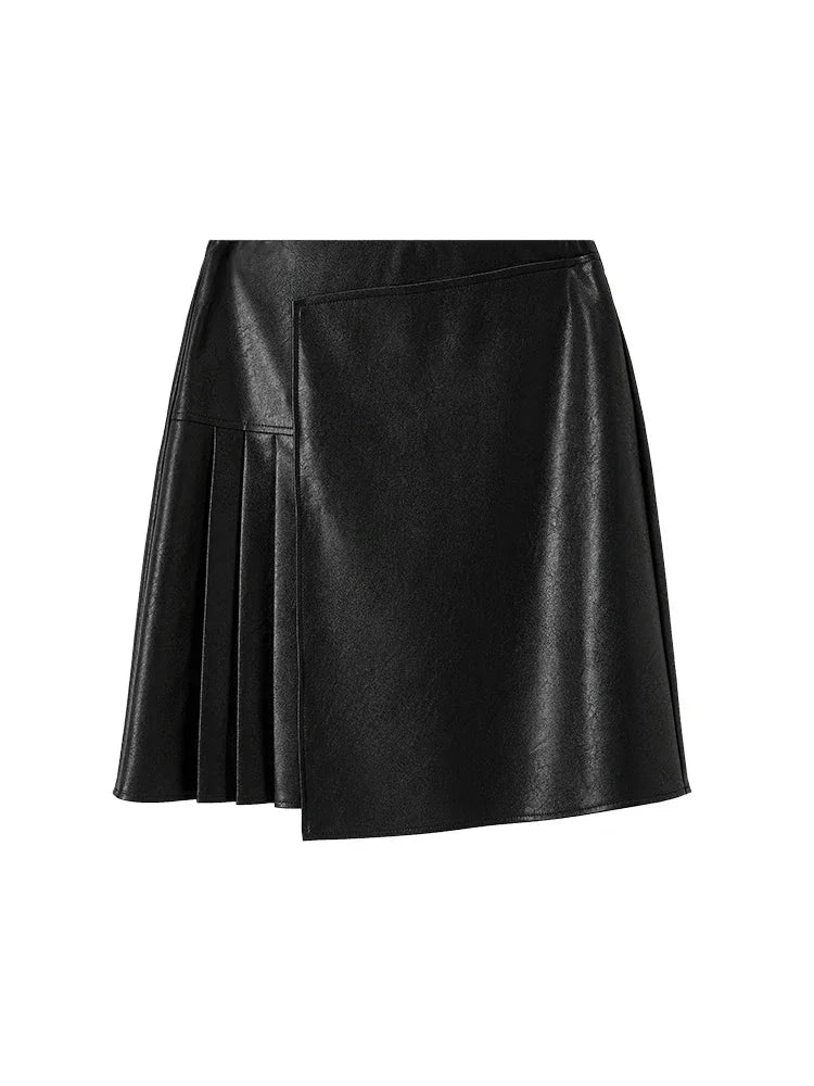 Mini Skirt Women Autumn Winter Irregular High Waist Faux Leather Skirt Female Clothing