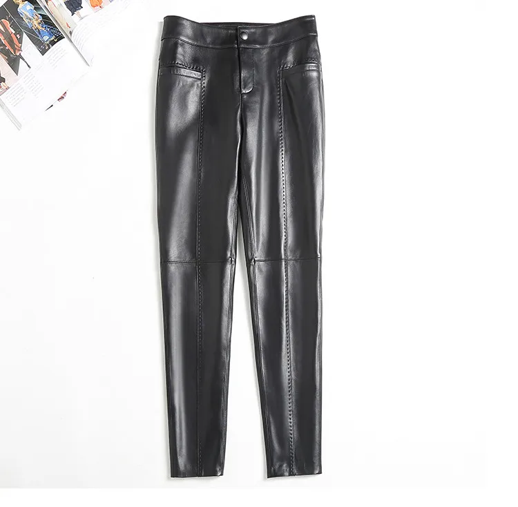 Women Leather Pants Ladies Slim Mid Waist Spring Autumn