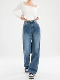 Women's Jeans Straight High Waist Jeans Casual Pants Wide Leg Denim Trouser