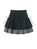 Women's Pleated Skirt Kawaii Gothic Black Mini Skirt Korean High Waist Bandage A-line Skirt Clothes Summer