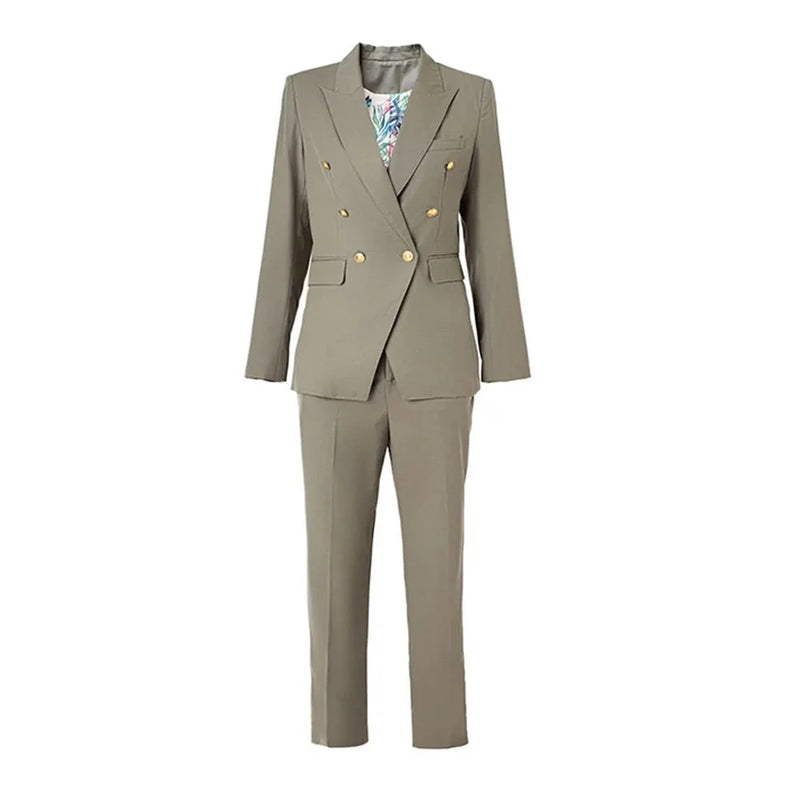 Office Lady Workwear Slim Blazer Suits Lining Pencil Pants Two Pieces Sets