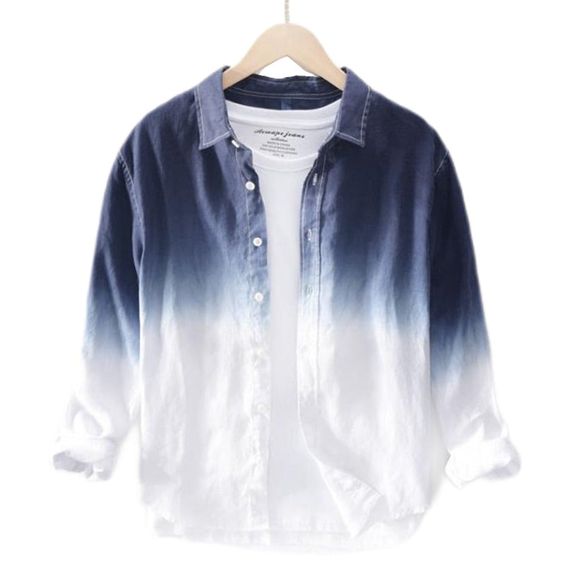 Summer men shirt Seven-quarter sleeve shirt mens gradient blue male casual shirt