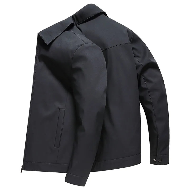 Spring and Autumn Men Middle-aged and Elderly with The Same Zippered Solid Lapel Jacket Business Casual Jacket