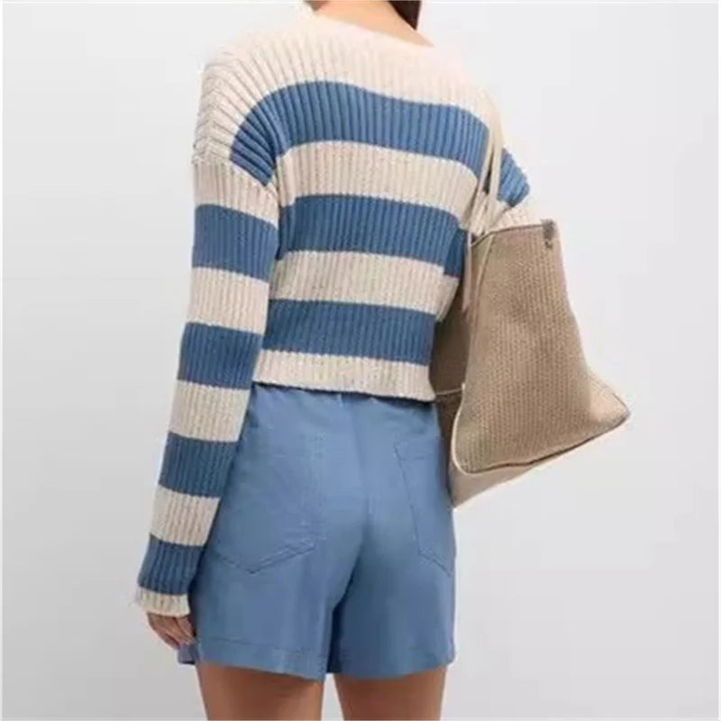 Sweaters for women Summer Stripe Top Elastic knitted Pullover Sequin decoration knitwear