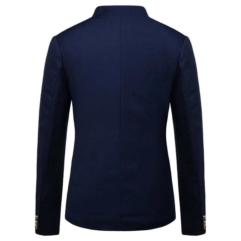 Mandarin Stand Collar Business Casual Wedding Slim Fit Blazer Men Casual Suit Jacket Male Coat