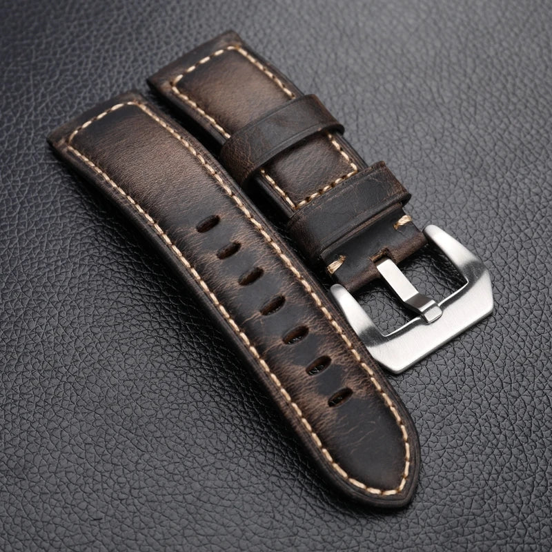 Handmade Leather Watchband 20 22 24MM Top Layer Italian Old Style Bracelet Suitable For Antique Straps