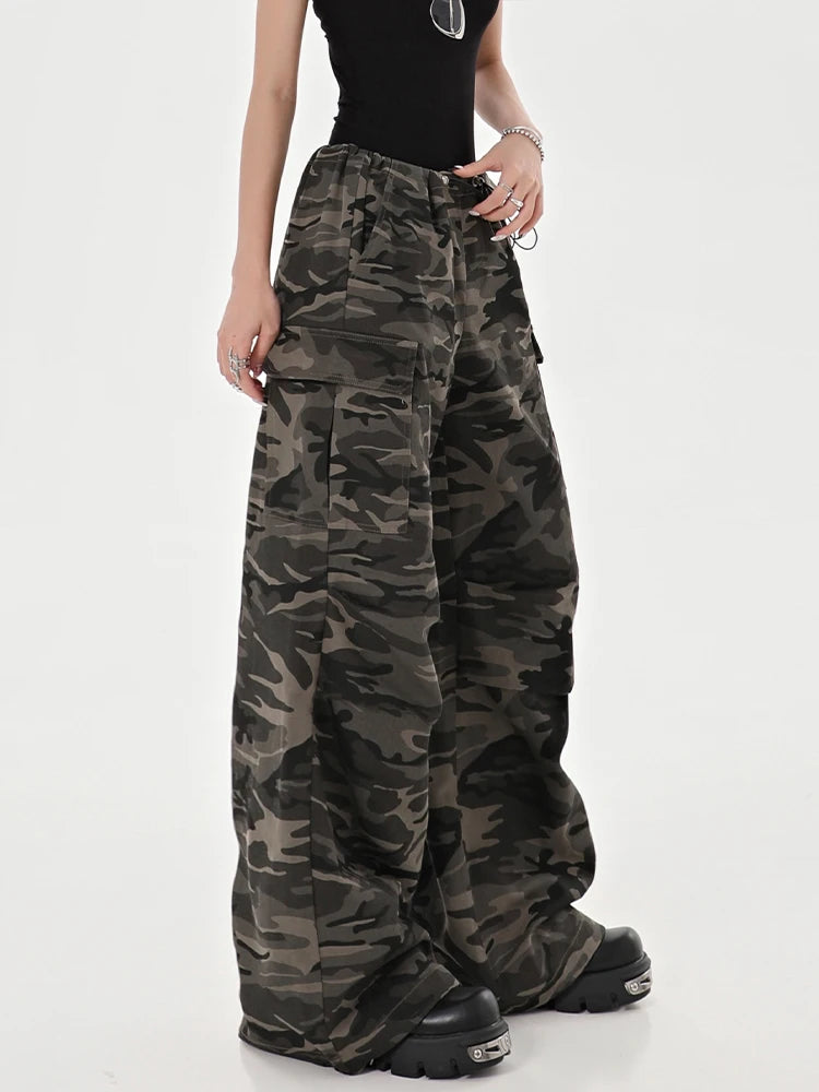 Women Camouflage Cargo Pants Trousers Wide Leg Pants