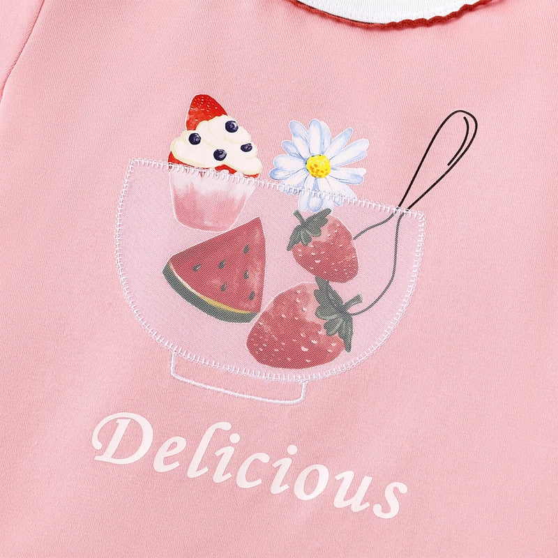 Toddler Girl Cotton Watermelon Print Lettuce Trim Short-sleeve Tee