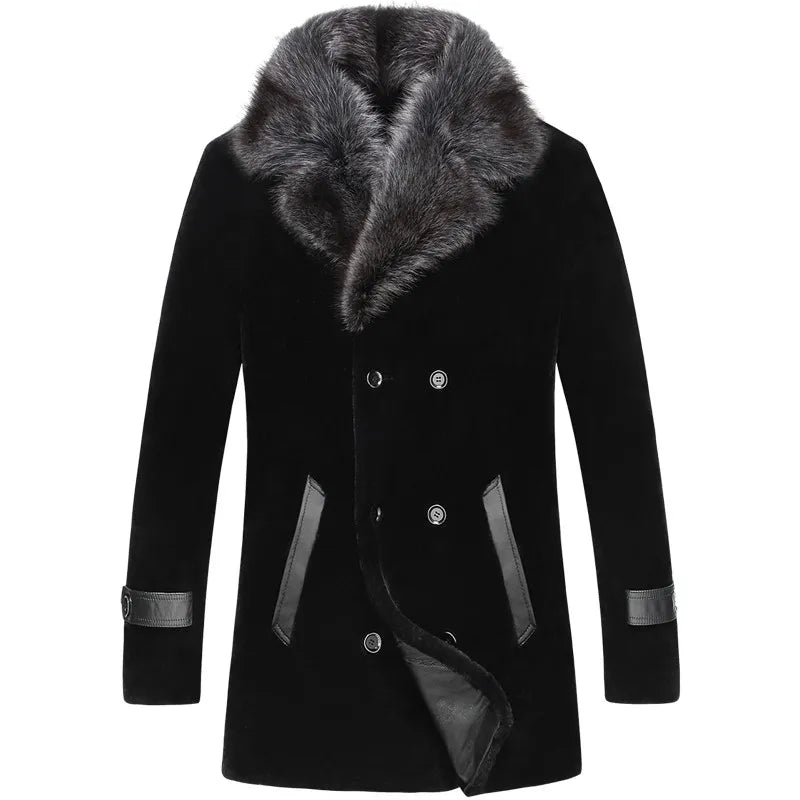 Wool Coat Sheep Shearling Fur Coat Winter Jacket Men Raccoon Fur Collar Long Coats Men Jacket