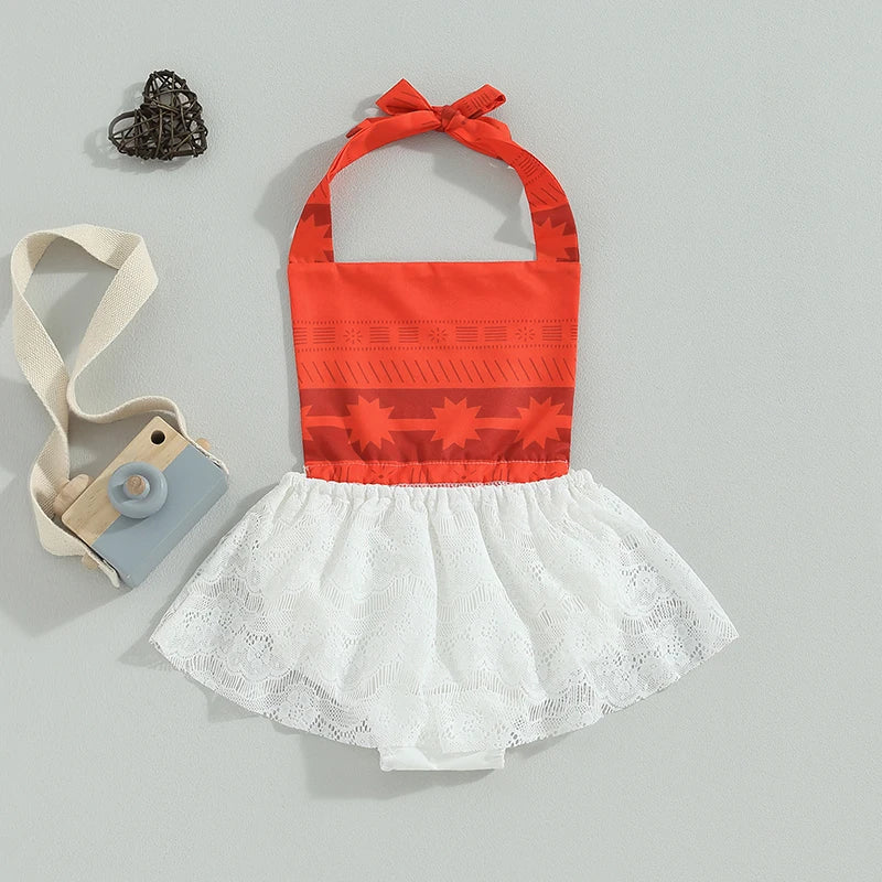 Summer Infant Baby Girls Bodysuit Sleeveless Lace Patchwork Jumpsuit Clothes