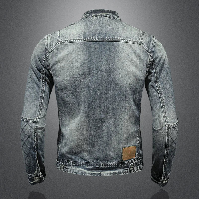 Men Retro Denim Jackets Motorcycle Jean Coats Outerwear for Male