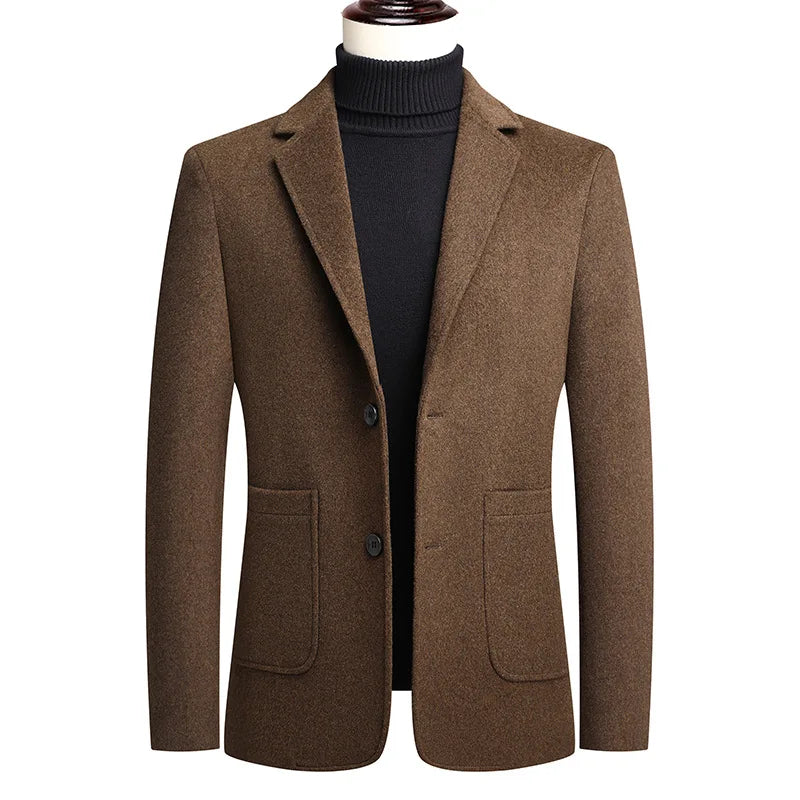 Spring and Autumn Men Blazer Jacket Middle Aged Business Casual  Double Breasted Men Solid Wool Suits Coats