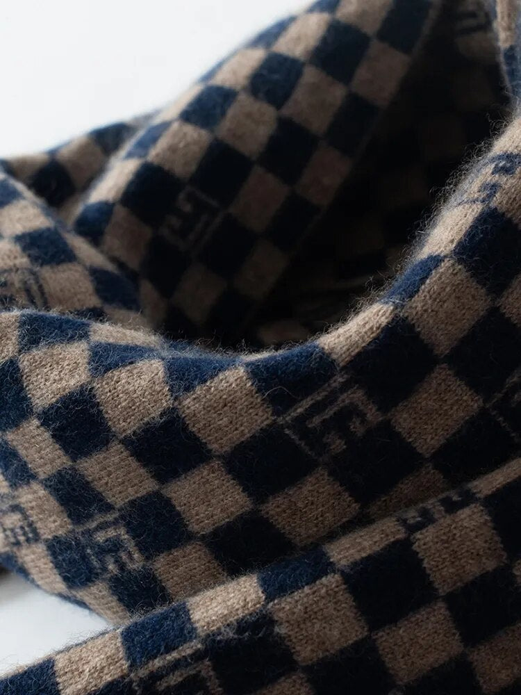 Winter Unisex Cashmere Scarf Women /Men Lovers Warm Plaid Jacquard Knitted Goat Cashmere Scarves