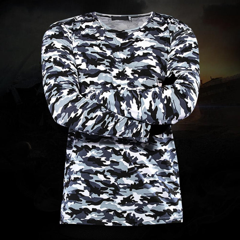 Men Camouflage Base T-shirt Pullover Loose O Neck Long Sleeves Breathable Casual Men Autumn Top